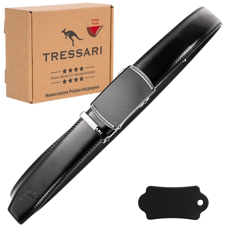 Curea automată din piele pentru pantaloni TRESSARI pentru bărbați, neagră, 120 cm