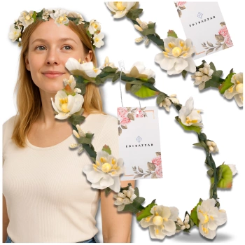 Bentiță Coroană Albă Flori Trandafiri Stil Boho