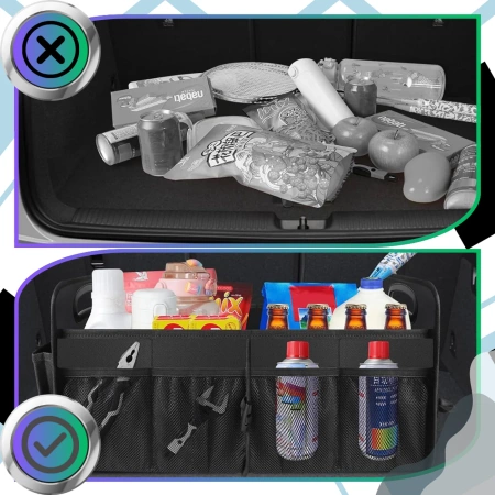 Organizator pliabil pentru portbagaj auto impermeabil, cu buzunare