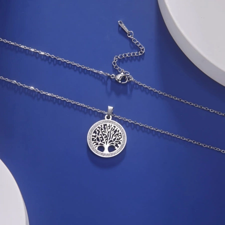 Colier din argint, pandantiv, otel chirurgical, cu zirconi de copac