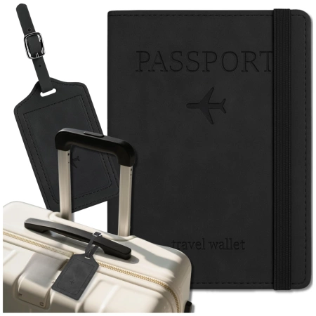Set de călătorie negru Husă pentru pașaport și pandantiv portofel de călătorie
