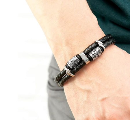 Brățară neagră pentru bărbați din piele împletită nordică