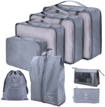 Set de călătorie de 8 organizatoare de valize impermeabile, gri
