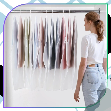 Husă impermeabilă pentru haine, organizator de dulap, albă, translucidă, set de 5