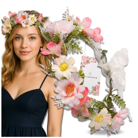 Coronita de comuniune roz Bentita Flori Trandafiri Stil Boho