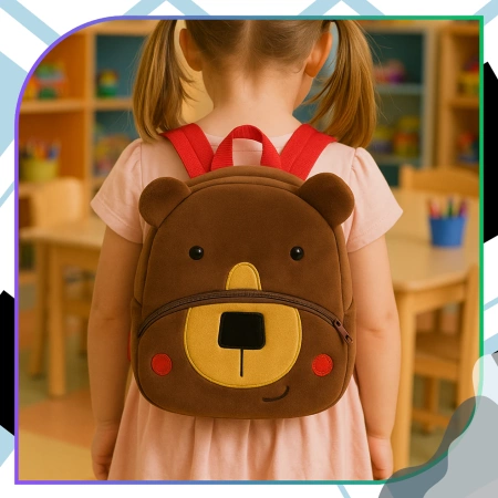 Ghiozdan de pluș pentru copii, pentru preșcolari, cu fermoar, ursuleț de pluș