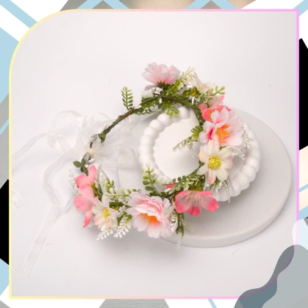 Coronita de comuniune roz Bentita Flori Trandafiri Stil Boho