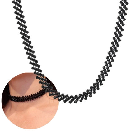 Colier cu zirconiu cubic, choker dama, guler, cristale negre