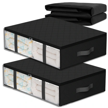 Set de 2 organizatoare pentru dulap pentru lenjerie de pat, haine, geantă, mare, negru, 60x45cm