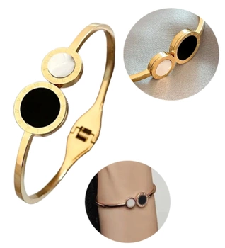 Bratara din otel chirurgical placat cu aur, margine rigida din aur