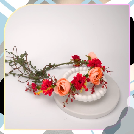 Coronita Bandita Par Flori Trandafiri Rosii Stil Boho