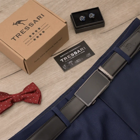 Cureaua barbati TRESSARI automata pentru pantaloni, 115 cm, neagra, piele naturala