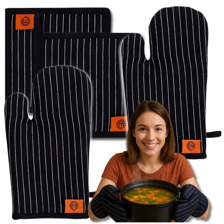 Set dublu manusi de cuptor si suport de oala