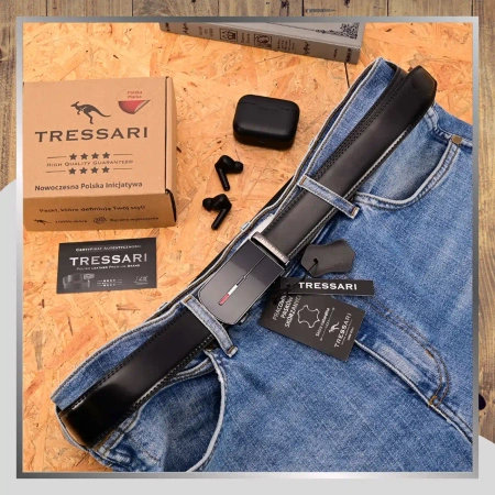 Curea neagră pentru pantaloni TRESSARI pentru bărbați, 120 cm, automată, din piele