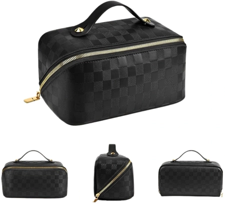 Geanta cosmetica neagra, organizator elegant din piele ecologica