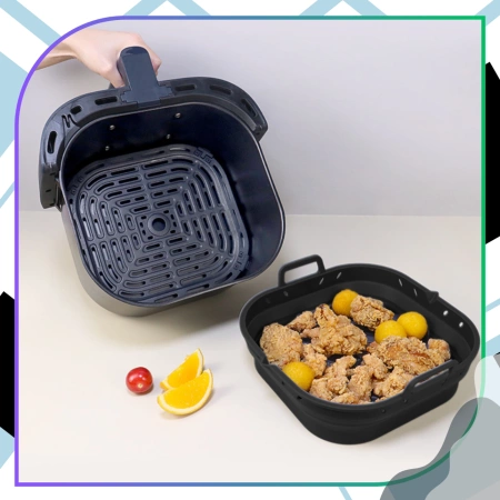 Inserție din silicon pentru friteuză cu aer, tavă de copt neagră reutilizabilă