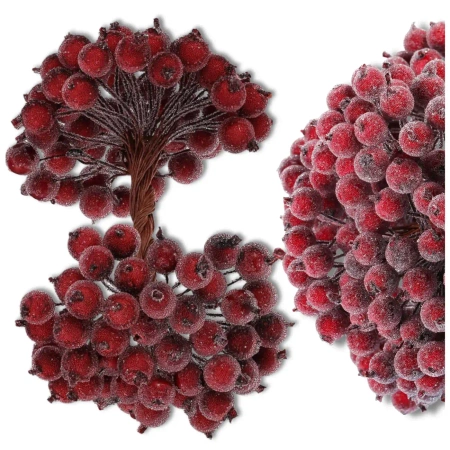 Frunze artificiale decorative de Crăciun, scoruș, vișiniu, înghețate, 100 buc. crenguță