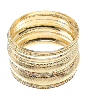 Bratara cerc de aur cu zirconii cubici, set 11 piese, cercuri retro rigide