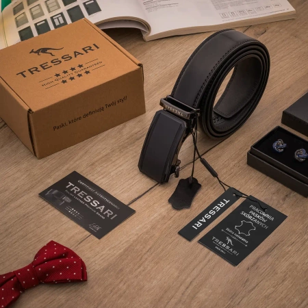 Curea pantaloni barbati 125cm Automatic piele naturala neagra TRESSARI