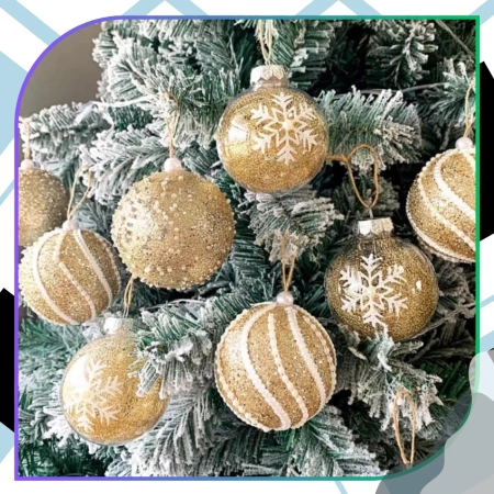 Globuri acrilice aurii, set de 9 globuri de Crăciun, 8 cm