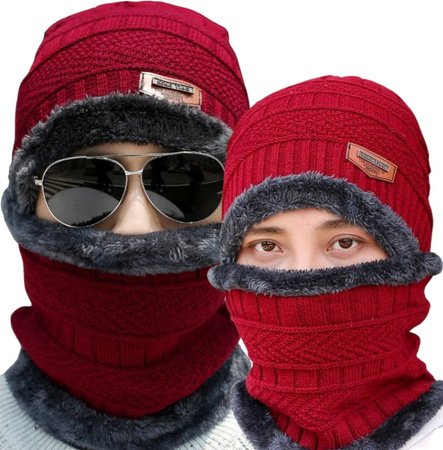 Set barbati: palarie + esarfa, tunel termoizolant rosu