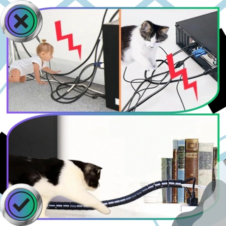 Husă de cablu spiralată 5m, organizator negru pentru cabluri și fire