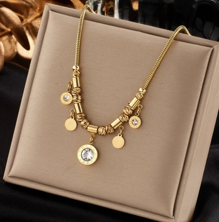 Colier cu lanț de aur, oțel chirurgical, pandantive cu zircon