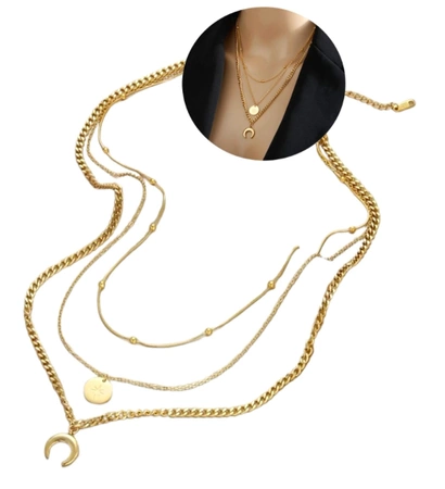 Colier luna de aur, otel chirurgical, lant triplu