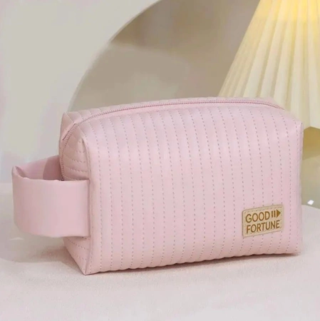 Geanta cosmetica patrata, organizator elegant cu maner din piele ecologica
