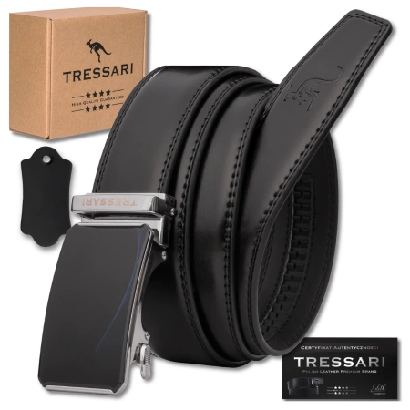 Cureaua automata TRESSARI neagra pentru barbati, 125 cm, pentru pantaloni, piele naturala