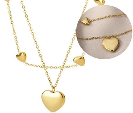Colier elegant din aur cu inimioare duble din oțel chirurgical