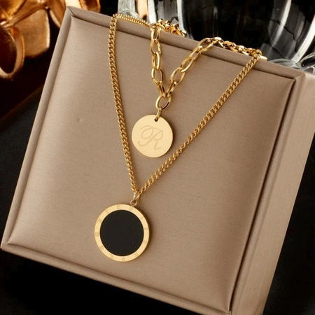 Colier multiplu din oțel chirurgical cu lanț de aur cu ochi negru