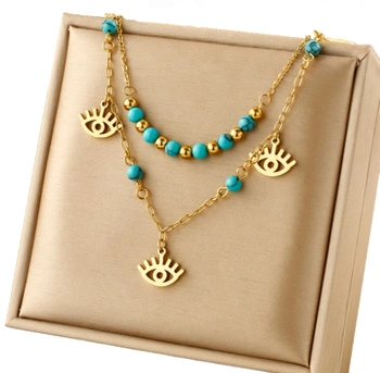 Colier dublu din otel chirurgical din aur cu ochi egipteni