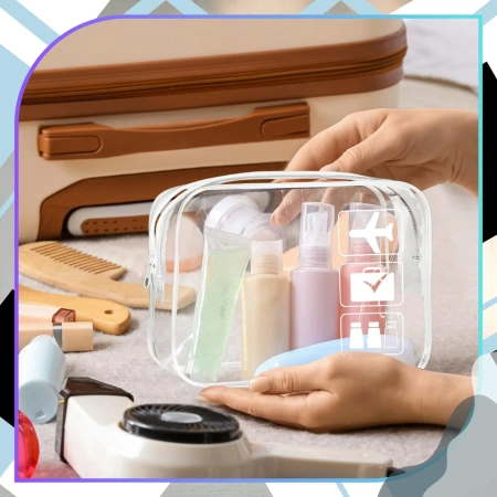 Set organizator transparent pentru geanta cosmetica valiza 3 piese alb