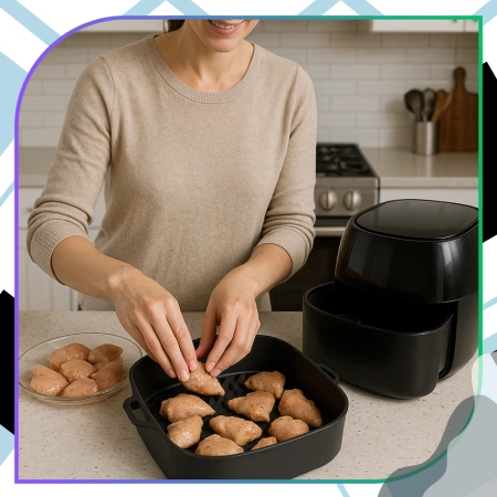 Inserție din silicon pentru friteuză cu aer, tavă de copt reutilizabilă, neagră