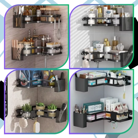 Set de 2 rafturi de bucătărie pentru baie, 25 cm, pentru duș de colț