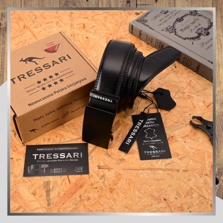 Curea bărbătească din piele neagră pentru pantaloni TRESSARI, 120 cm, automată