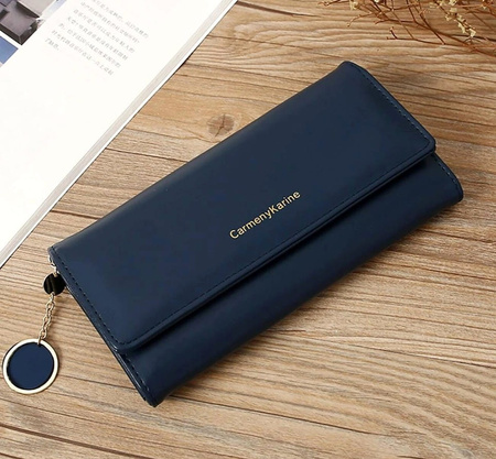 Portofel mare de dama, breloc din piele bleumarin