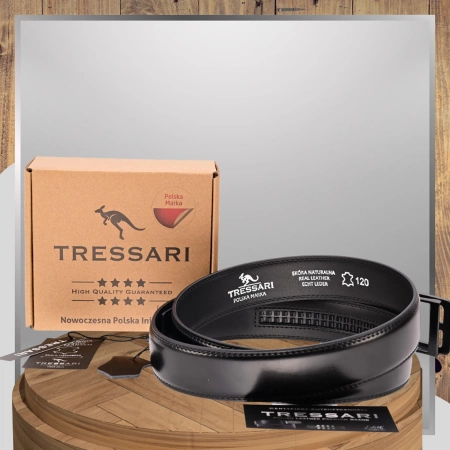 Curea bărbătească din piele naturală TRESSARI 120cm neagră pentru pantaloni