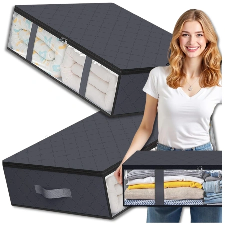 Organizator de dulap pentru lenjerie de pat set de 2 saci mari gri 60x45cm