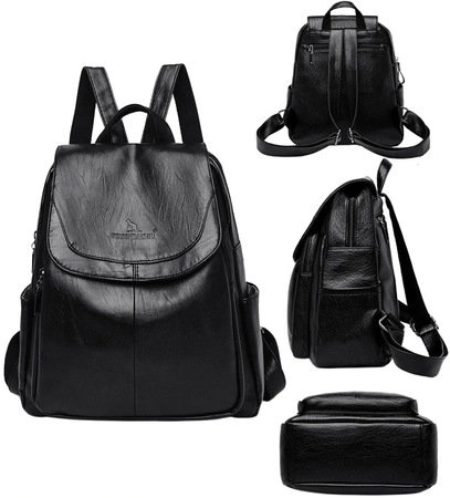 Rucsac elegant din piele de dama, mare, retro, negru