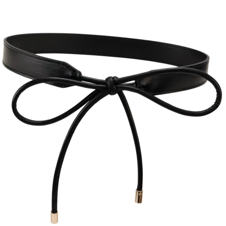 Curea de piele de damă cu talie îngustă legată elegant negru