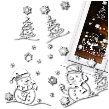 Autocolant pentru fereastră de Crăciun Oameni de zăpadă Pomi de Crăciun Fulgi de zăpadă