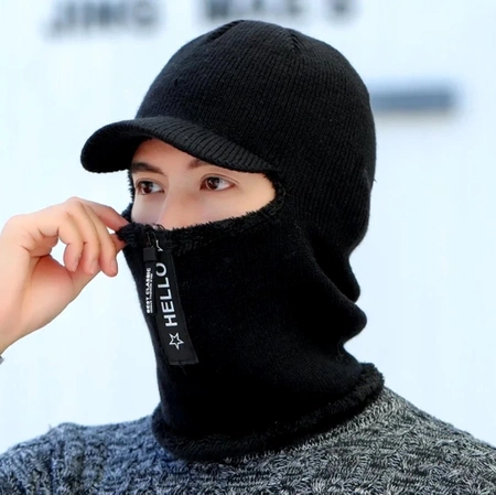 Glugă de iarnă pentru bărbați, căciulă de schi izolată cu fermoar