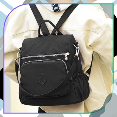 Rucsac de dama negru, impermeabil, spatios, elegant
