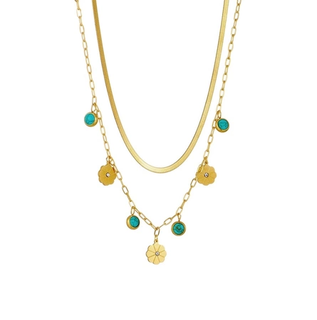 Colier elegant din aur cu pandantive duble din oțel chirurgical