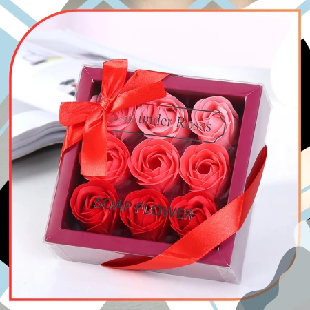 Sapun decorativ parfumat trandafiri rosii 9 buc. set cadou