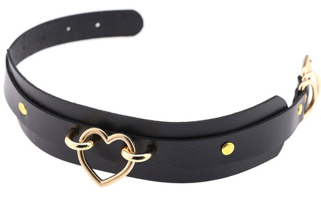 Colier choker din aur negru cu curea din piele