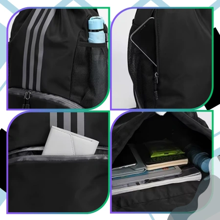 Rucsac sport negru cu șnur de strângere pentru antrenament de gimnastică, geantă de sală