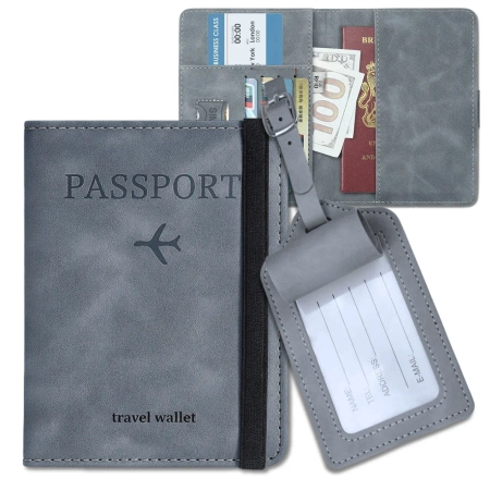 Set de călătorie gri Husă pentru pașaport și portofel de călătorie